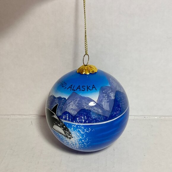 Vintage Orca Whale Christmas Ornament Seward Alaska Glass Ball Inside Painted - Picture 5 of 16